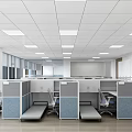 Spacious Public Office Area With Cubicles Workstations Desks Chairs And Ceiling Lights 3d model