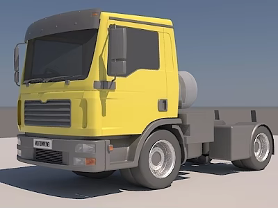 Yellow FUSO Cab Truck With Gray Wheels And Fuel Tank 3D Model Design 3d model