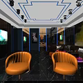 Modern Luxury KTV Interior Design With Blue LED Lighting Comfortable Sofas And Large Screens