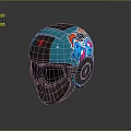 Stylish Blue Tactical Helmet With Red Star And Colorful Side Patterns Design 3d model