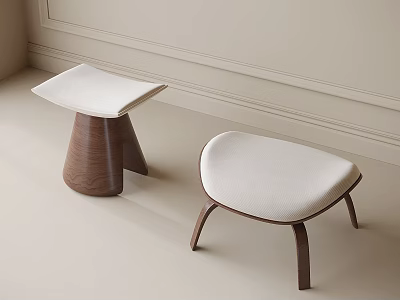 Modern Minimalist Stools With Wooden Legs And White Cushioned Seats In Two Designs 3d model
