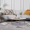 Modern Living Room Sofa Coffee Table Set With Throw Pillows Area Rug And Green Plants
