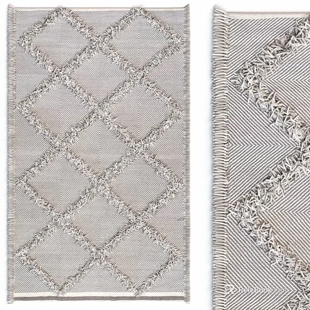 Square Rug With Geometric Diamond Pattern Fringed Edge Detail And Neutral Tone Design 3d model 