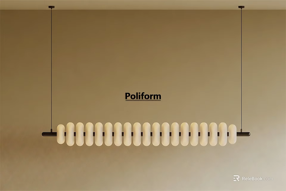 Poliform Modern Linear Pendant Light With Circular Beige Shades And Black Suspension 3d model 