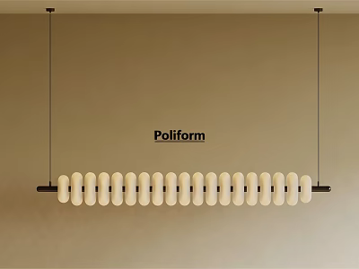 Poliform Modern Linear Pendant Light With Circular Beige Shades And Black Suspension 3d model