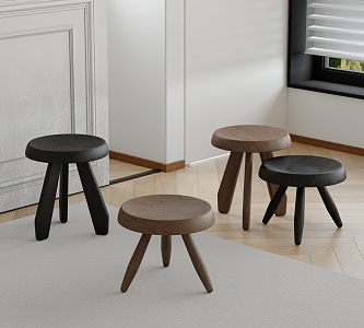 Small Stool Solid Wood Round Stool Low Stool Shoe Changing Stool Round Side Table 3d model