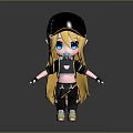 Cartoon Girl Character With Long Blond Hair Black Cap Blue Eyes And Casual Outfit