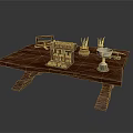 Traditional Wooden Table with Abacus Brush Holder Ink Stone and Heavy Carved Legs