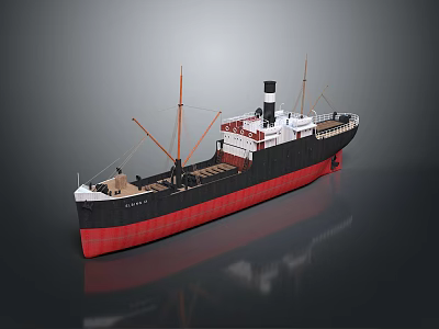Vintage Steamship Model With Black Red Hull Chimney And Masts 3d model