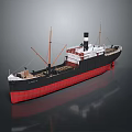 Vintage Steamship Model With Black Red Hull Chimney And Masts