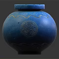 Blue Traditional Pottery Vase With Golden Intricate Patterns And Smooth Surface 3d model