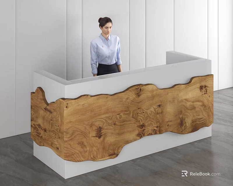 Modern Wooden Reception Desk With Wavy Edge And White Frame Design 3d model 