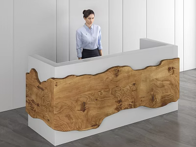 Modern Wooden Reception Desk With Wavy Edge And White Frame Design 3d model