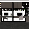 Elegant Modern Double Desk Interior With Bookshelves Table Lamps Chairs Storage Cabinets And Marble Floor