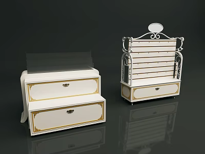 White Display Shelves With Glass Top Multi Layer Design And Drawers 3d model