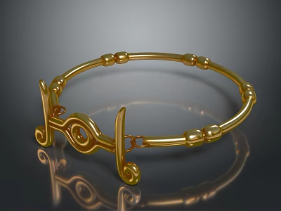 Golden Decorative Bracelet With Beaded Design And Ornate Clasp For Daily Use 3d model