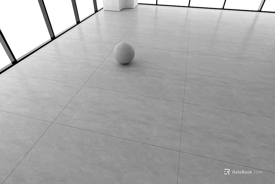 Light Gray Tile Floor In Spacious Bright Room With Sphere 3d model 