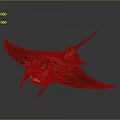 Red Manta Ray Like Fantasy Creature With Black Patterns And Blue Glowing Parts