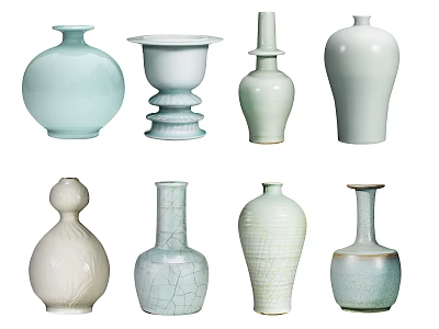 Decorative Ceramic Vessels With Various Shapes Soft Colors And Textured Surfaces 3d model