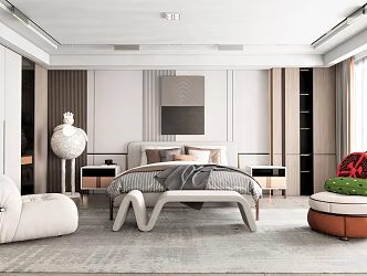 Modern Bedroom Furniture Bedroom Double Bed Single Sofa Bed End Stool Bedside Cabinet Pillow Bedding Wall Decoration Floor Lamp Carpet 3d model