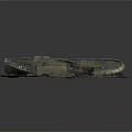 Sunken Ship Model Display With Broken Hull And Surrounding Water Wreckage Scene