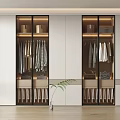 Modern Wardrobe Interior With Glass Doors Hanging Clothes Drawers And Storage Boxes
