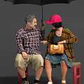 Diverse Group of People in Plaid Shirts Floral Skirts Pink Caps Sitting Standing Holding Umbrellas