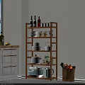 Wooden Kitchen Storage Shelf With Multiple Layers For Cookware And Food Items 3d model