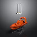 Orange Rescue Lifeboat Display On Stand With Black Poles And White Device