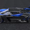 Blue And Black Racing Car With Sleek Aerodynamic Design And Large Rear Wing