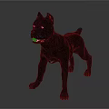 Black Dog Standing Alert with Perked Ears and Tongue Out on Dark Background