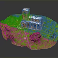 Miniature Church Model With Green Grass Trees Pathway And White Tower