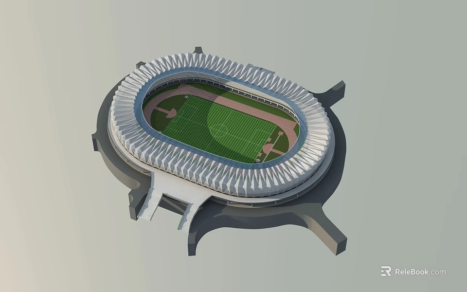Modern Sports Stadium Building With Oval Structure Running Track Football Field White Grandstands Contemporary Design 3d model 
