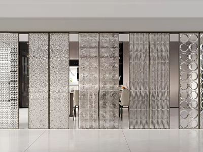 Modern Decorative Room Divider With Patterned Glass And Metal Textured Panels For Interior Space 3d model