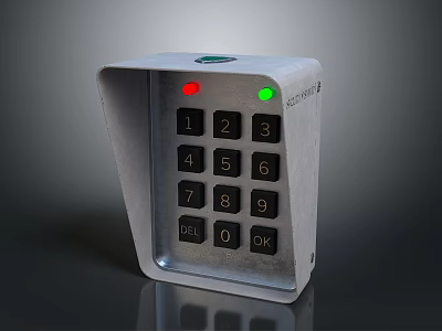 Durable Metal Keypad Featuring Numeric Keys Red Green Indicator Lights DEL OK Buttons 3d model
