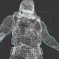 Futuristic Game And Movie Character In Metallic Armor With Blue Illuminated Details