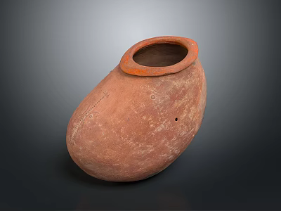 Terracotta Clay Pot Sculpture with Irregular Shape and Textured Carved Surface 3d model
