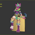 3D Mythical Creature Character Sitting On Yellow Cube With Black Yellow Fur And Crown Headpiece