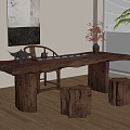 Modern Tea Table and Chair Combination Solid Wood Tea Table Tea Table 3d model