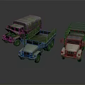 Military Truck Models In Green And White With Cargo Beds And Canvas Covers