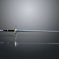 Sword Weapon Featuring Slim Blade Black Handle Hilt Guard on Grey Gradient Background Reflection