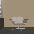 Light Beige Fabric Single Chair with Armrests and Metal Star Shaped Base on Concrete Floor