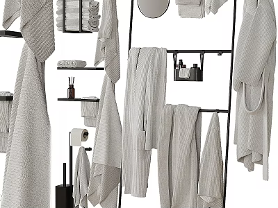 Modern Bathroom Accessories With Hanging Towels Storage Racks And Toiletries Mirror 3d model