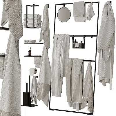 Modern Bathroom Accessories With Hanging Towels Storage Racks And Toiletries Mirror 3d model