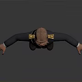 Cartoon Style 3D Character Model In Dark Uniform With Red Sash And Outstretched Arms