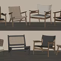 Various Modern Leisure Chairs With Wooden Frames Rattan And Fabric Seats In Interior