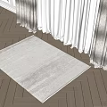 Neutral Square Rug on Geometric Wooden Floor with White Curtains and Sunlight Casting Light Shadows