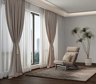 modern curtain window screen leisure sofa leisure chair 3d model