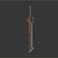 Futuristic Mechanical Sword Featuring Metallic Blade And Orange Gray Handle For Sci Fi Weapon Design