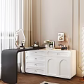 Modern Dressing Table Black White Mirror Chair Drawers With Cosmetics Flowers Photo Frame